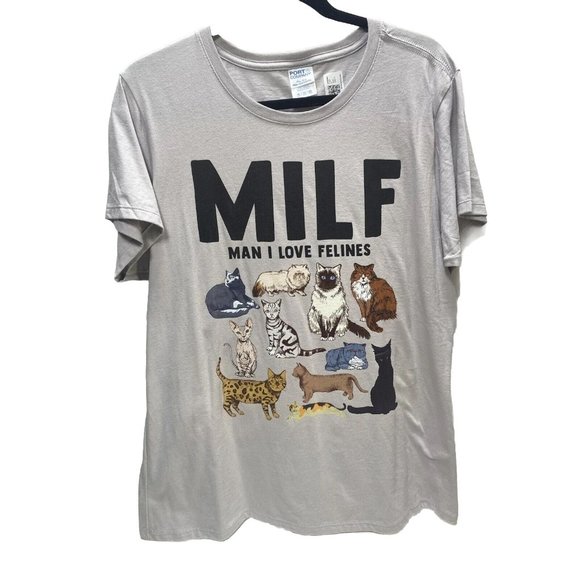 Unbranded Tops - MILF T-Shirt "Man I Love Felines" Cat Funny Graphic Tee, Women’s XL Brand New